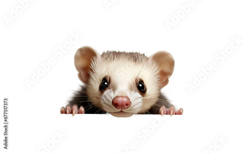 Playful Ferret Hide-and-Seek On Isolated Background photo