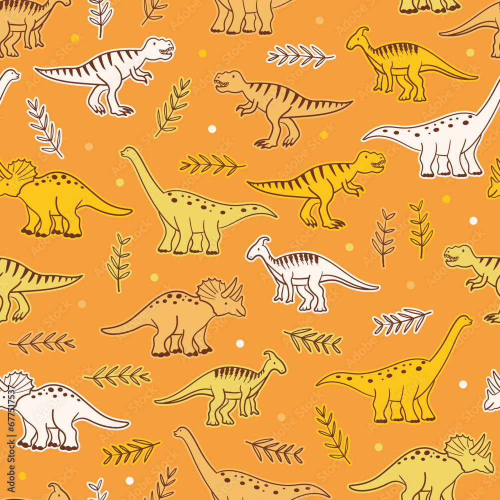 Seamless pattern dinosaurs cute kids nursery wallpaper background drawing illustration