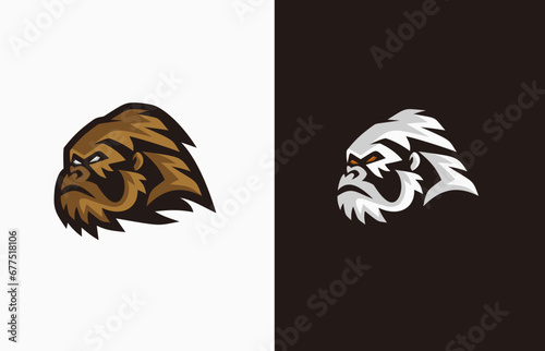 Head cool hairy gorilla sport mascot vector logo design