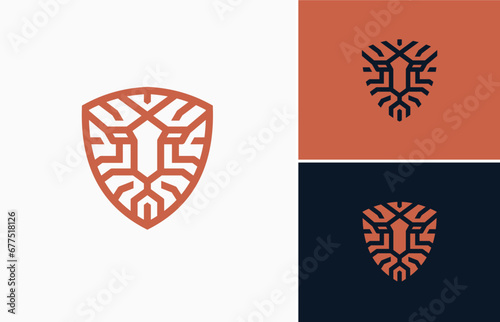 Simple tiger cat shield face head vector logo design