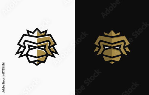 Minimalist king gorilla crown vector logo design