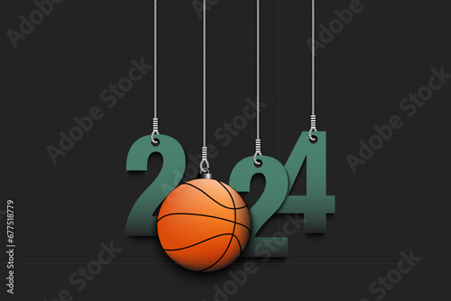 Wallpaper Mural Happy New Year 2024 and basketball ball Torontodigital.ca