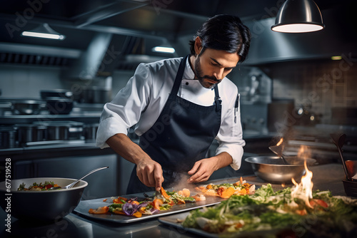 Kulinarischer Maestro  Der erfahrene Koch in Aktion  meisterhaft in der Kunst der Gourmetk  che