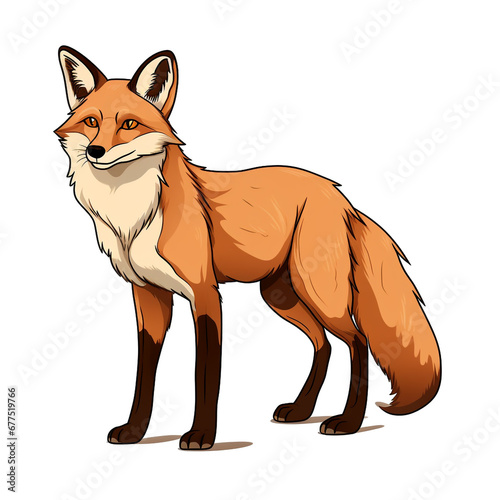 Fox cartoon natural colors, black outline, comic drawing