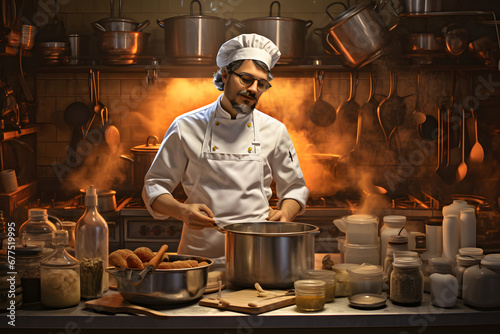 Kulinarischer Maestro: Der erfahrene Koch in Aktion, meisterhaft in der Kunst der Gourmetküche
