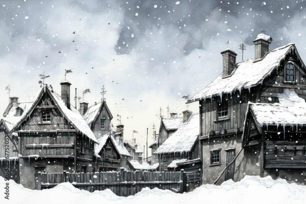 Snowy Roofs: Capture the charm of houses and buildings with snow-covered rooftops. - Generative AI Snowy Roofs: Capture the charm of houses and buildings with snow-covered rooftops. - Generative AI