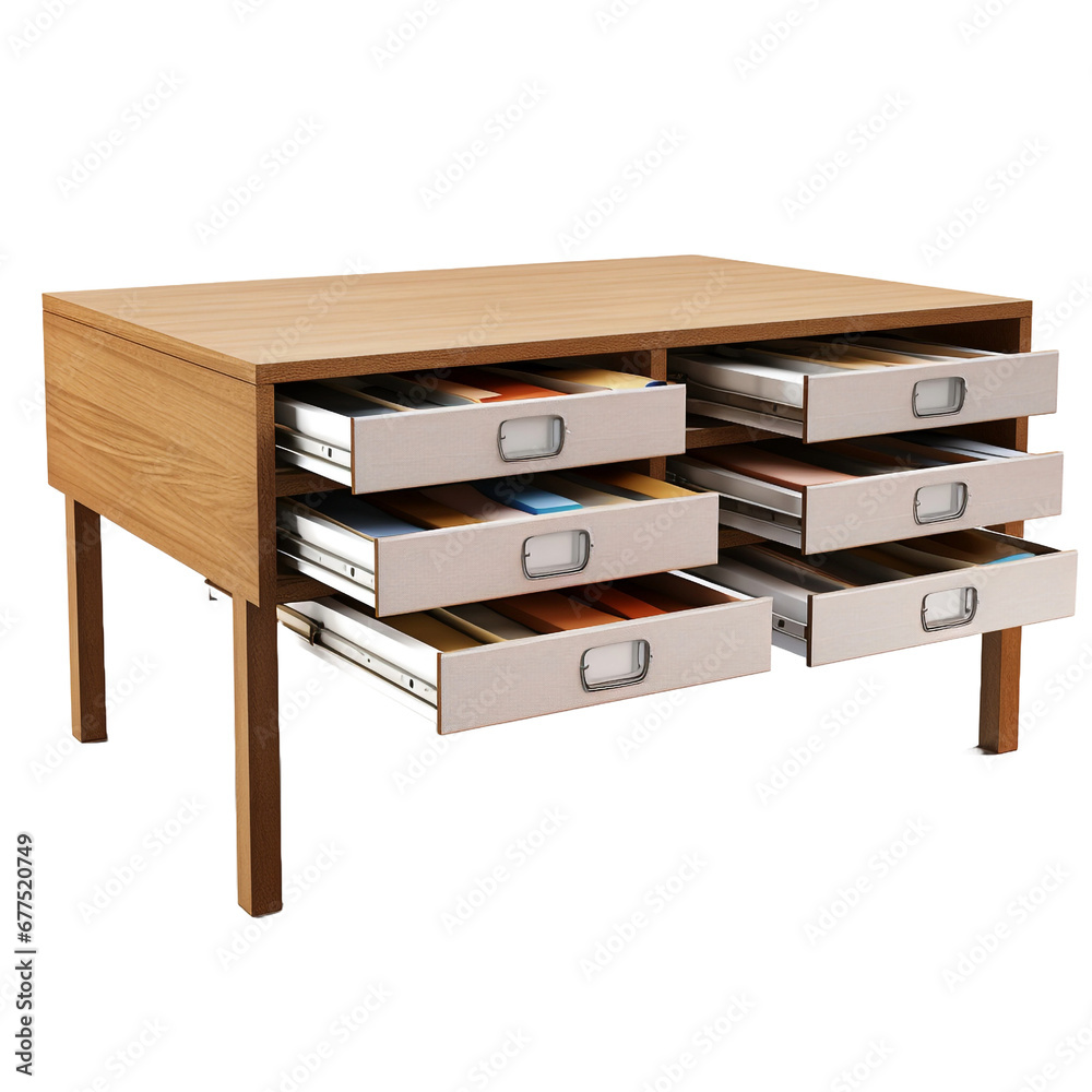 A table designed for writing or paperwork may have drawers isolated on transparent background A table designed for writing or paperwork may have drawers isolated on transparent background