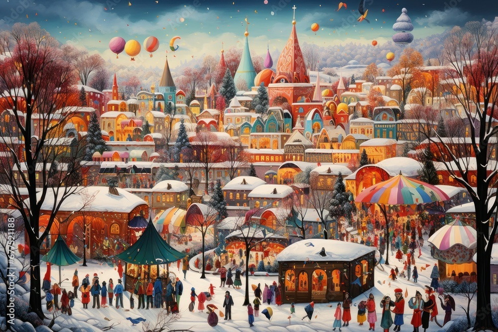 Winter Carnivals: Vibrant and lively scenes at winter festivals, complete with colorful costumes and activities. - Generative AI