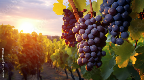 Ripe grapes hung on vineyards of grape trees