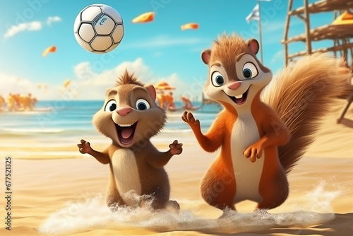 squirrels playing volleyball on the beach © ha