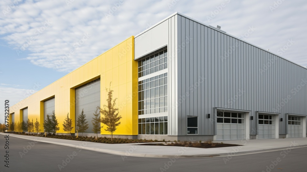 Logistics Hub: Outside view of a Large Modern Warehouse and Distribution Building, Generative AI Logistics Hub: Outside view of a Large Modern Warehouse and Distribution Building, Generative AI