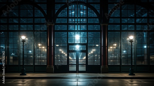 Factory Building Entrance, Doors of an Industrial Manufacturing Facility Structure, Generative AI