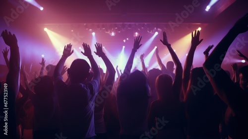 Night party. A large group of young people are dancing in a nightclub. © Stavros