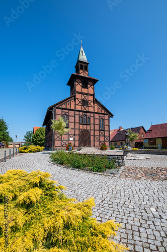 Former half-timbered evangelical church in Ujscie, Greater Poland Voivodeship, Poland