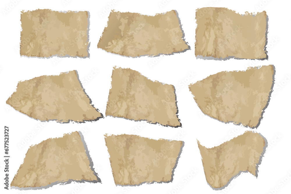 vector set of ancient torn paper. note paper, old paper maps. concept of torn vintage map or book vector set of ancient torn paper. note paper, old paper maps. concept of torn vintage map or book