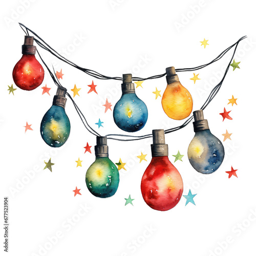 Festive Christmas Tree Decorations Watercolor Illustration on White Background