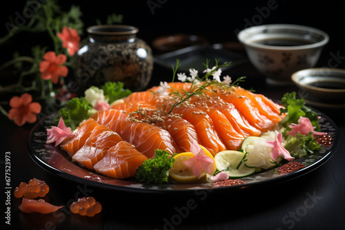 Salmon sashimi.