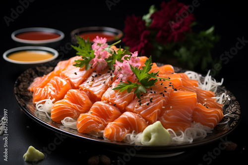 Salmon sashimi.