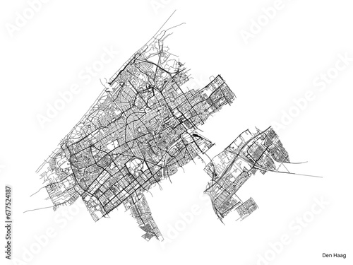 The Hague city map with roads and streets, Netherlands. Vector outline illustration.