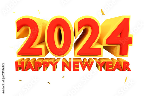 3d text happy new year red 3d render on alpha background
