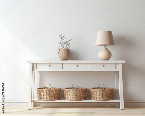 Sophisticated white modern console table with Elegant Lighting and Decor