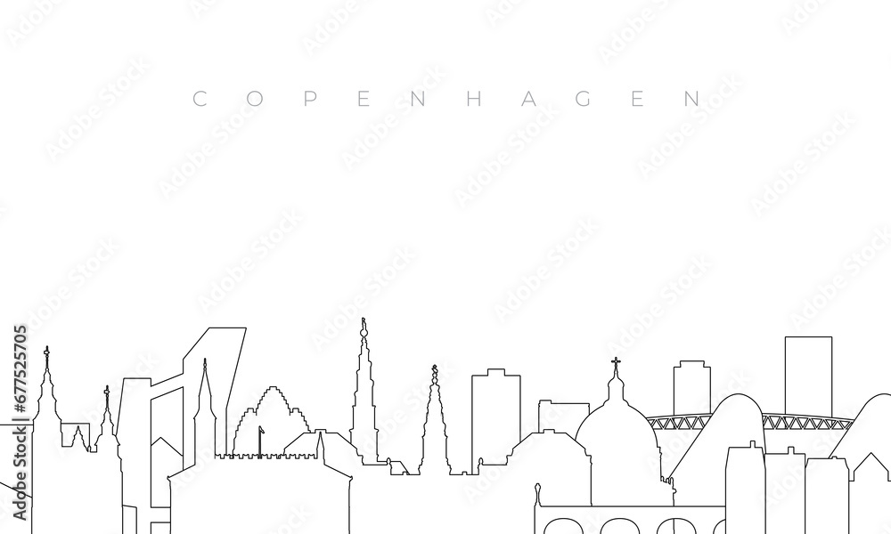 Outline Copenhagen skyline. Trendy template with Copenhagen buildings and landmarks in line style. Stock vector design.