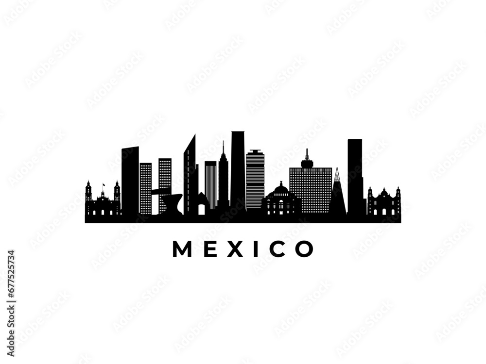 Vector Mexico skyline. Travel Mexico famous landmarks. Business and tourism concept for presentation, banner, web site.