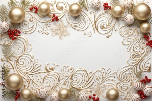 Gold Christmas decorations and toy balls on a white background