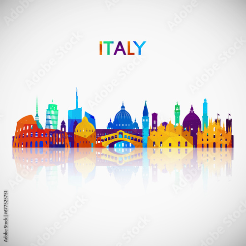 Italy skyline silhouette in colorful geometric style. Symbol for your design. Vector illustration.