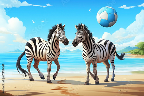 zebras playing volleyball on the beach
