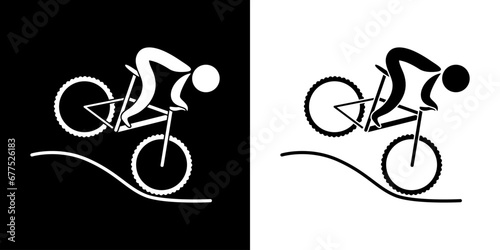 Pictogrammes représentant une course de vélo VTT (vélo tout terrain), une des disciplines des compétitions sportives de cyclisme. photo