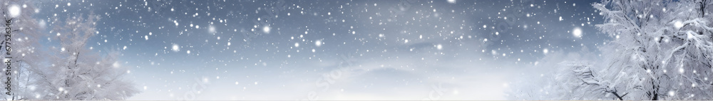 Abstract wihter forest with snowfall and snowflakes in winter. Horizontal composition. Abstract wihter forest with snowfall and snowflakes in winter. Horizontal composition.
