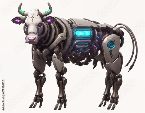 Cow cyborg. Digital illustration. Generative AI.