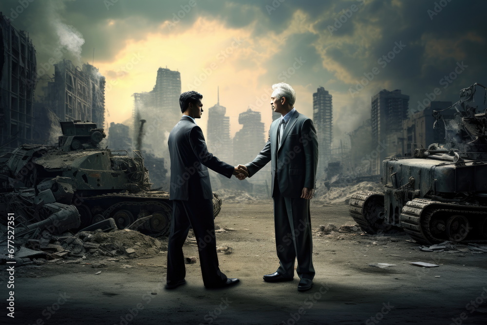 Business Man Shake hand, war background
