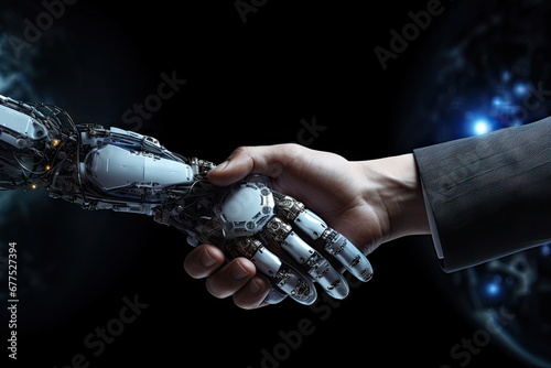 Closeup Shake hand high technology and earth background