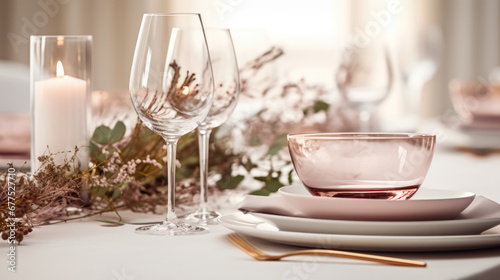 Elegant table setting with candle and floral centerpiece