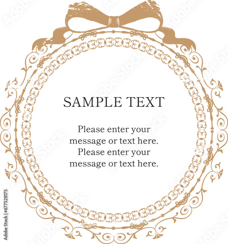 リボンをあしらった丸いゴールドで豪華なアンティークフレーム