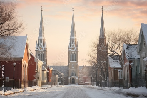 Church Steeples in Snow - Generative AI