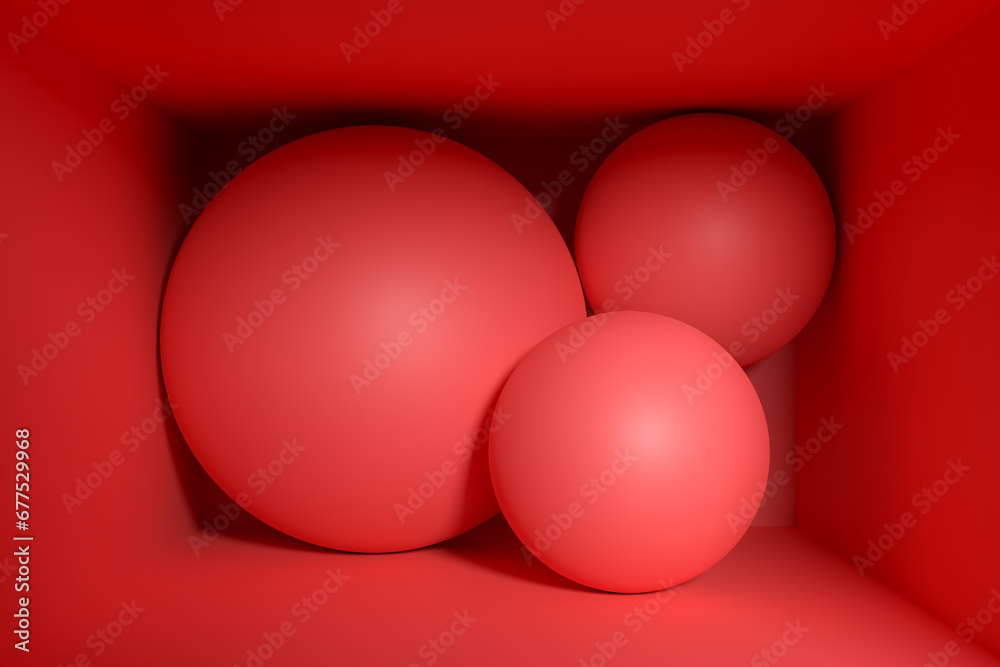 Abstract minimalist background design with red spheres in a box. Abstract minimalist background design with red spheres in a box.