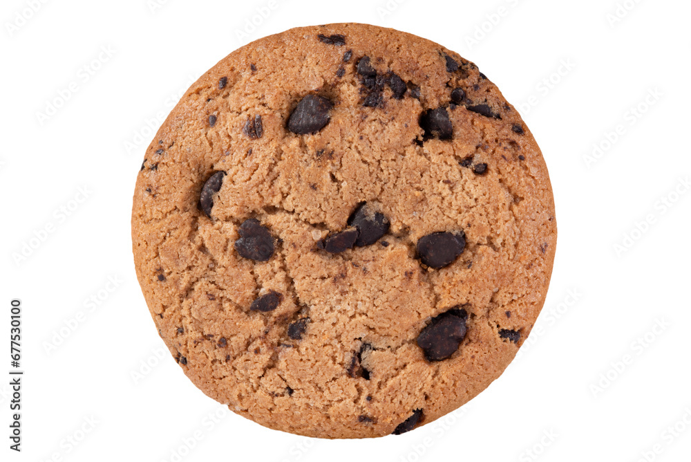 Cookies with chocolate drops isolated on a transparent background.