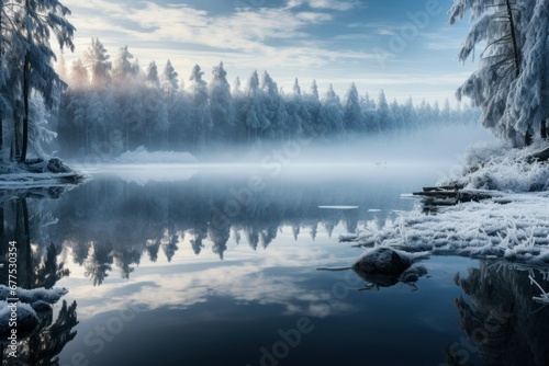 Frozen Lakeside Reflections - Generative AI