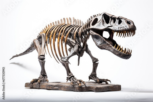 Dinosaur skeleton on white background