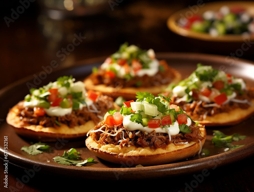 Sopes of Mexican cuisine. Homemade traditional Mexican appetizer prepared with corn dough