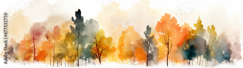 Generative AI illustration of a watercolor autumn forest painting background