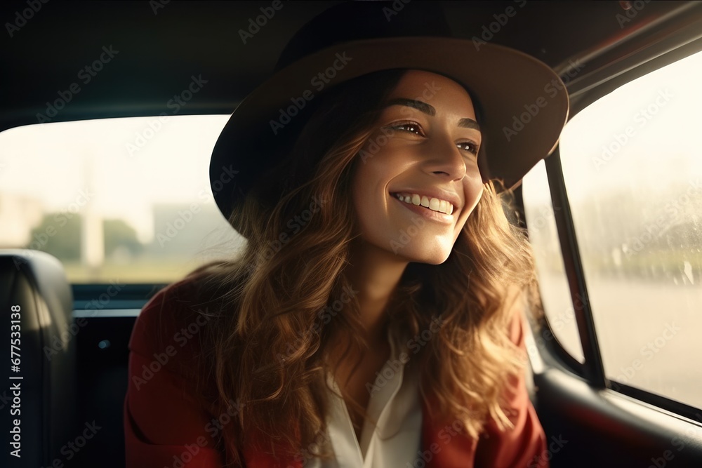 Beautiful young happy smiling woman driving her car. Beautiful young happy smiling woman driving her car.