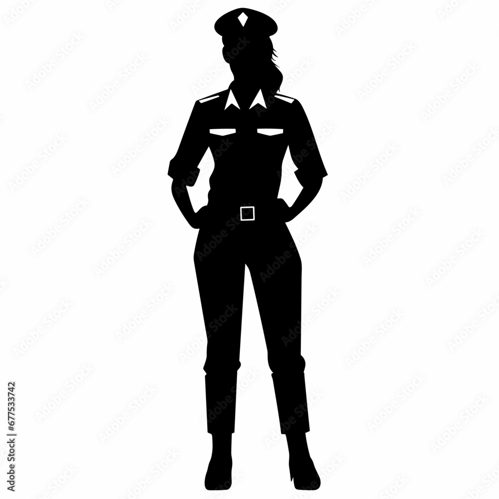 Female pilot black icon on white background. Pilot woman silhouette Female pilot black icon on white background. Pilot woman silhouette