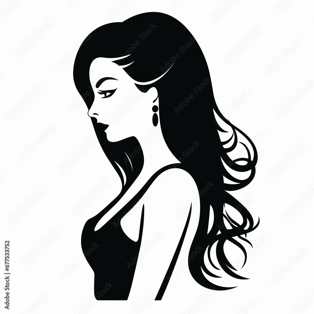 Woman head black icon on white background. Woman head silhouette Woman head black icon on white background. Woman head silhouette