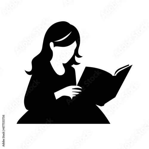 Girl reading a book black icon on white background. Reading girl silhouette