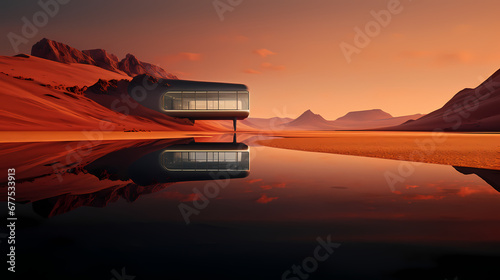 3D rendering abstract futuristic architecture and architectural background in desert, Scene for car presentation