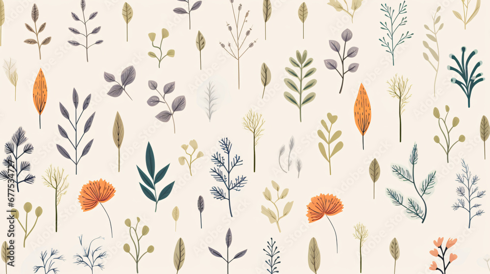Simple sketch pattern of plants on a delicate plain